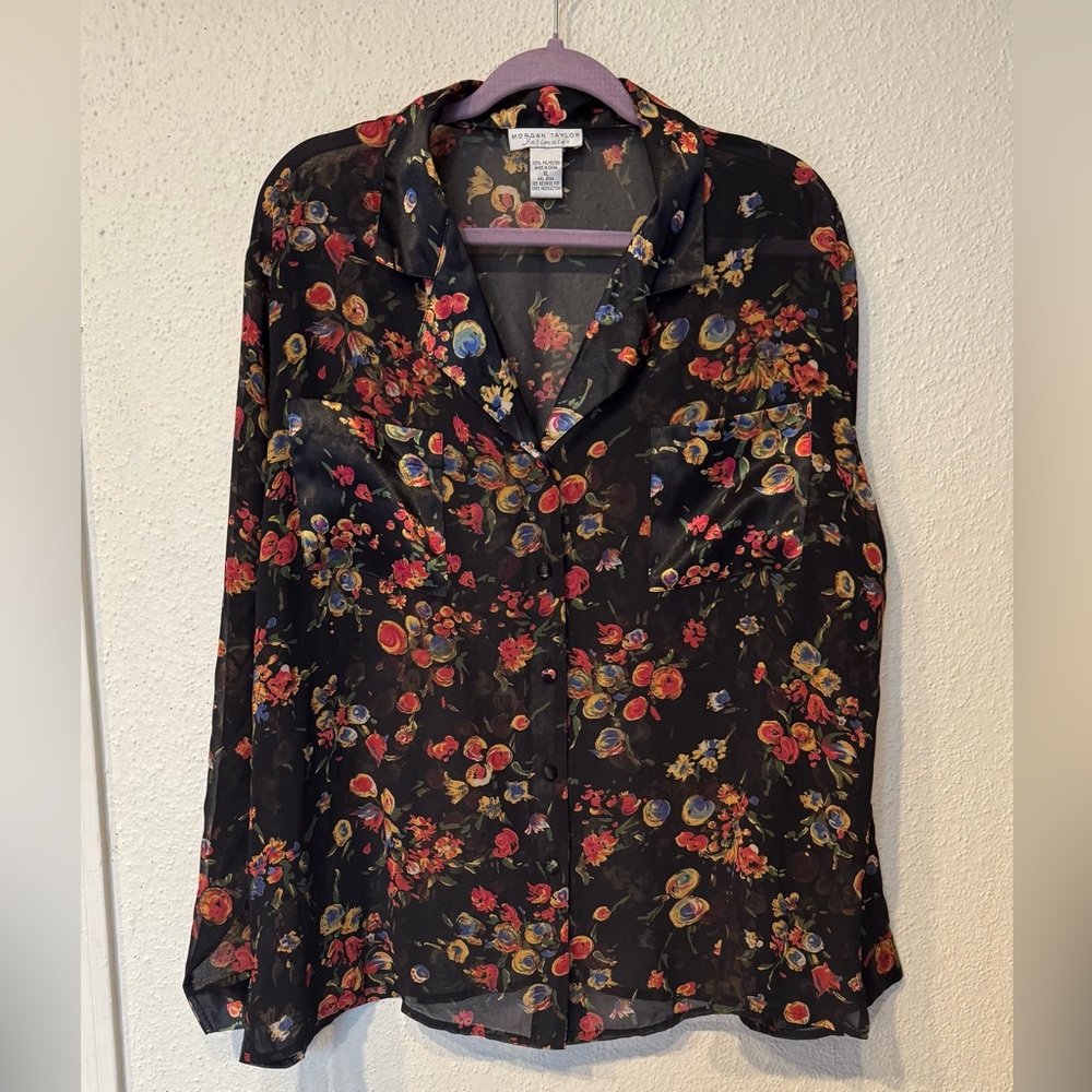 Morgan Taylor Fitted Pink and Orange Notched Collar Blouse